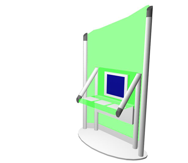 The v46 kiosk unit is designed to comfortably accommodate wheelchair users, whilst maintaining a stylish design. The large area behind the screen is ideal for advertising or identification.